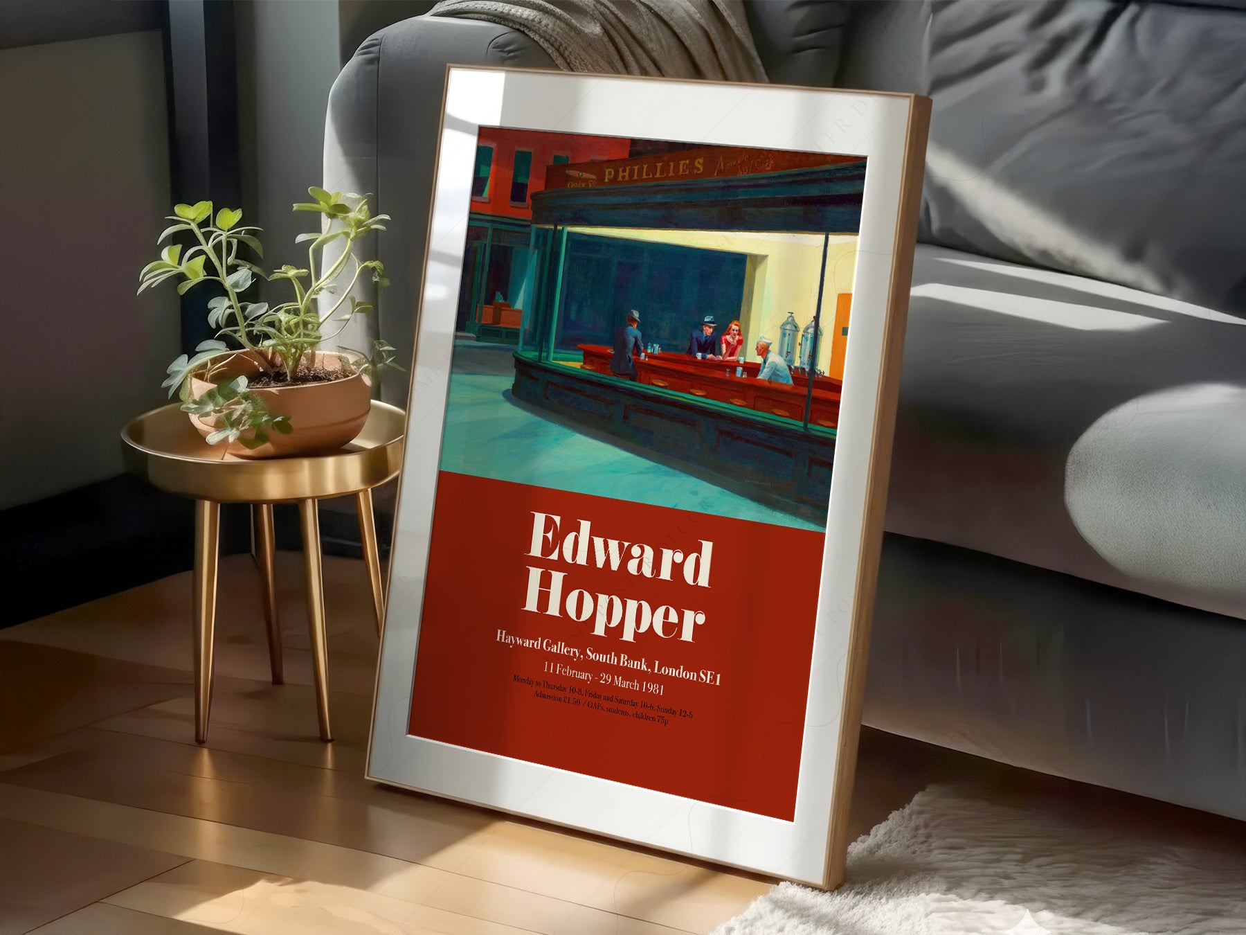 Edward Hopper art print styled in a Scandinavian bedroom