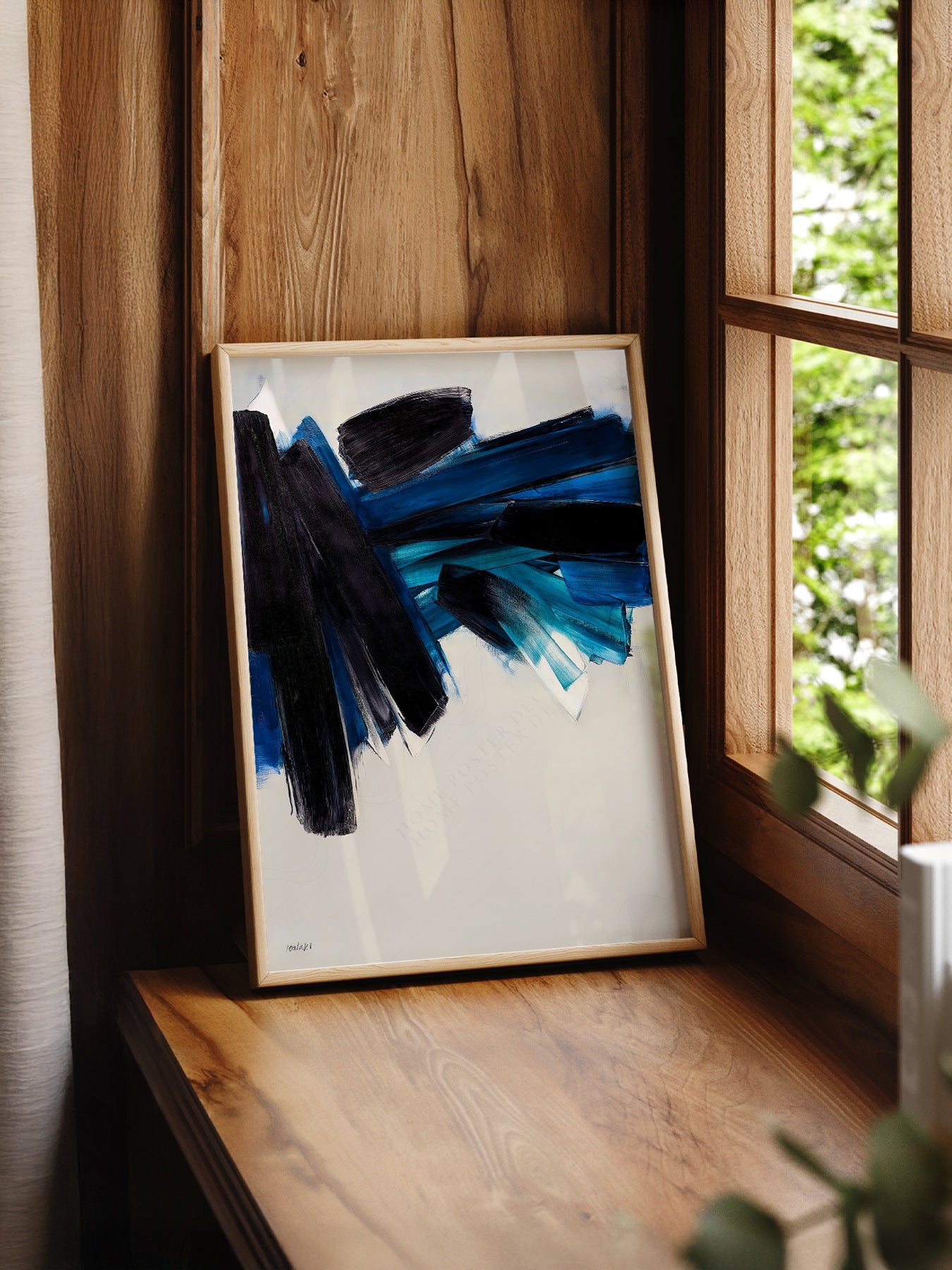 Pierre Soulages Abstract print styled in a mid-century modern dining room