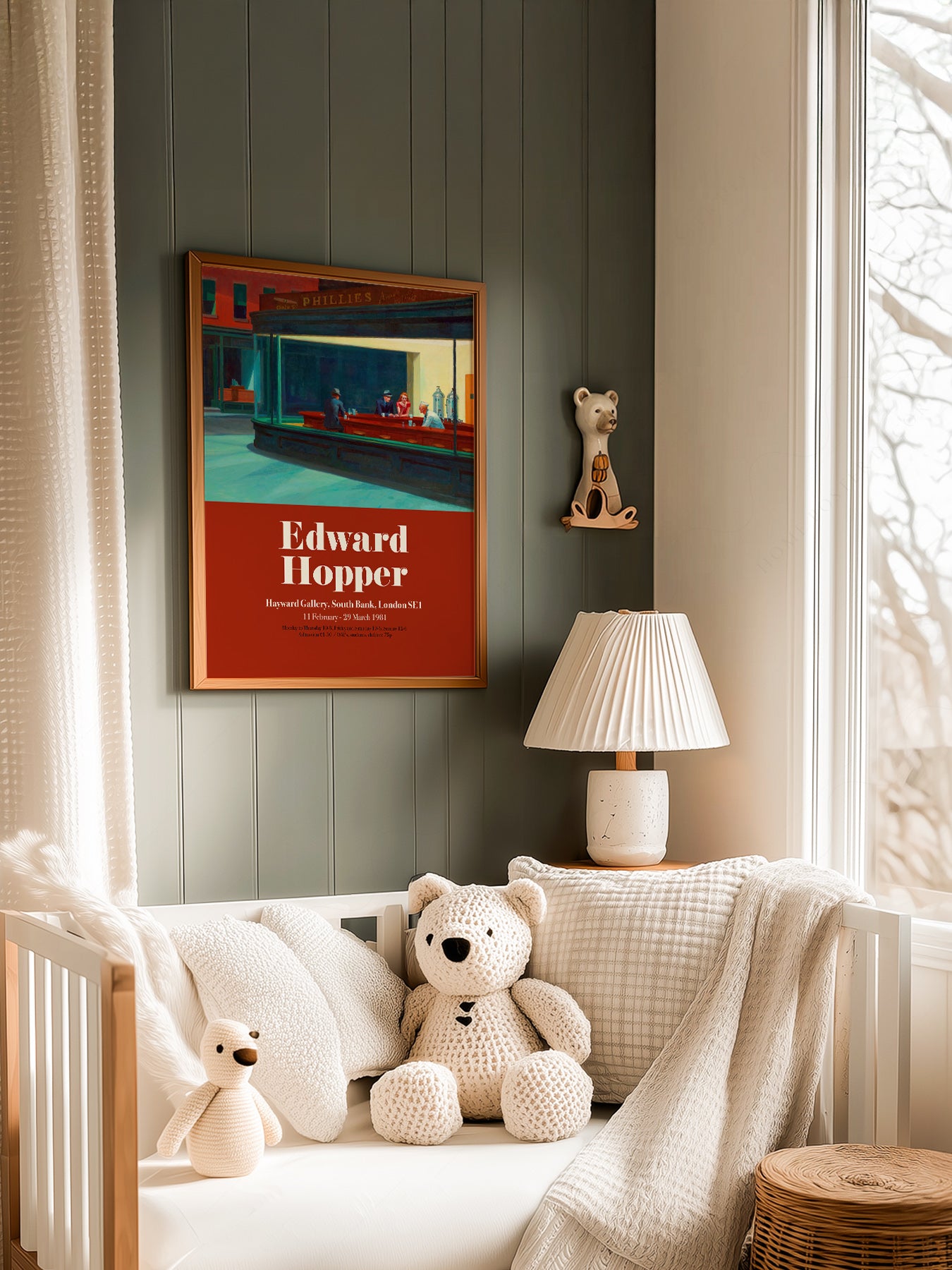 Edward Hopper Nighthawks Exhibition in a light-filled Japandi-inspired living space