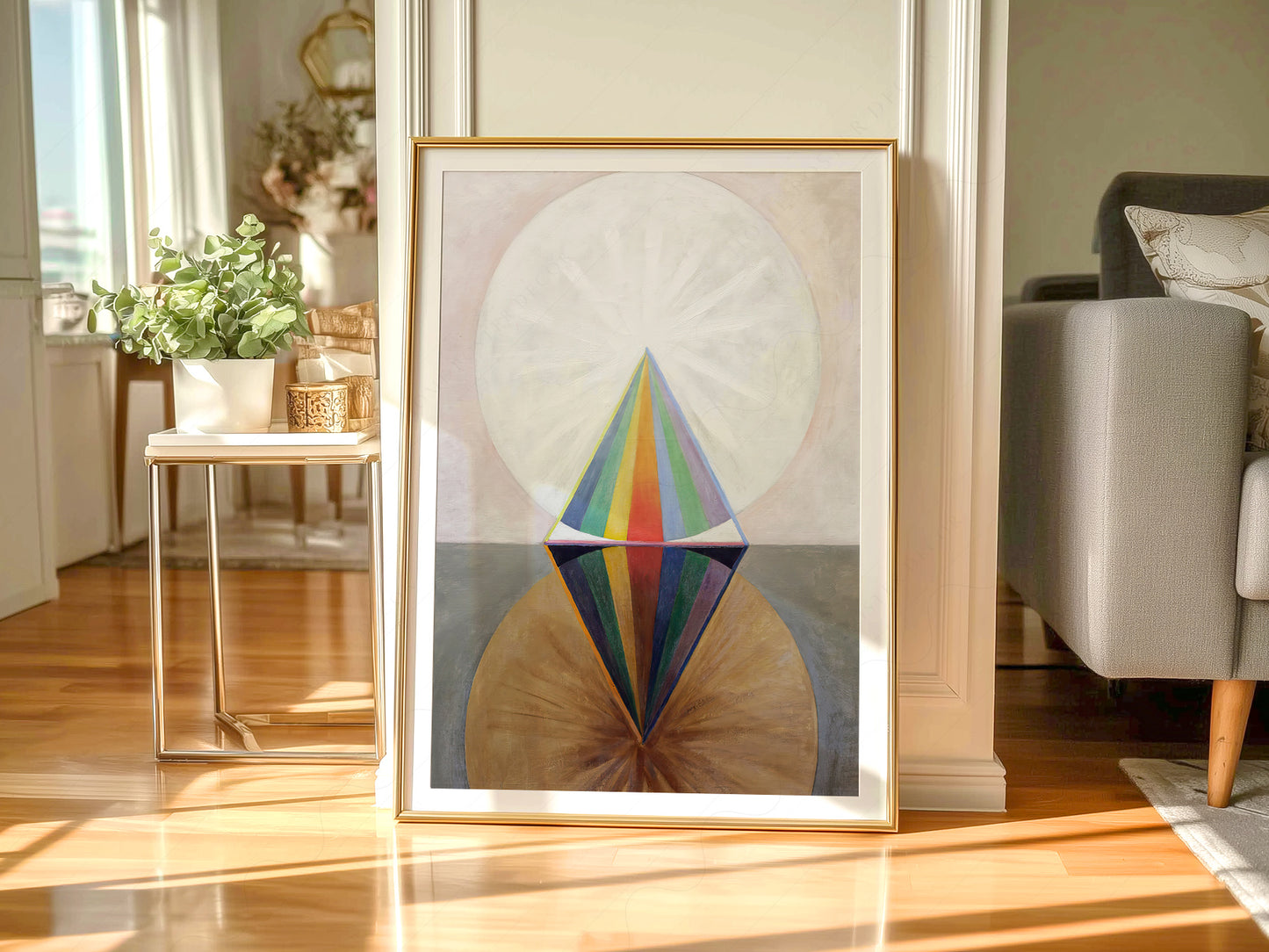 Hilma af Klint art print styled in a Scandinavian bedroom