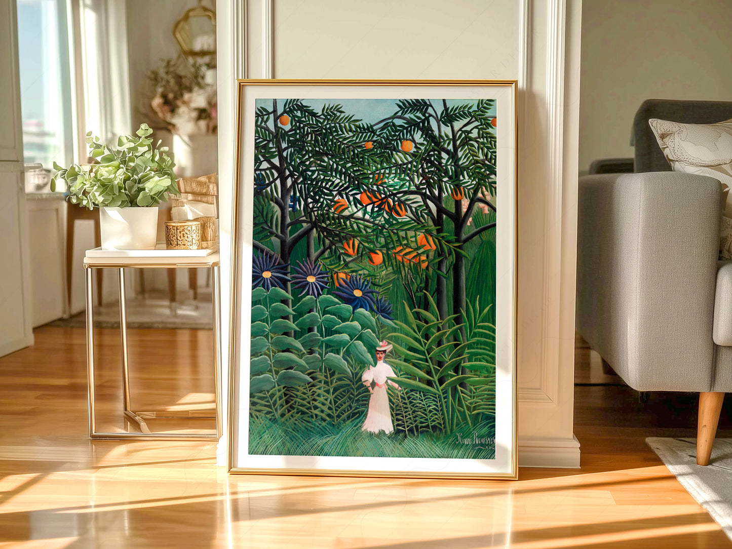 Gallery wall featuring Henri Rousseau Woman Walking in an fine art print