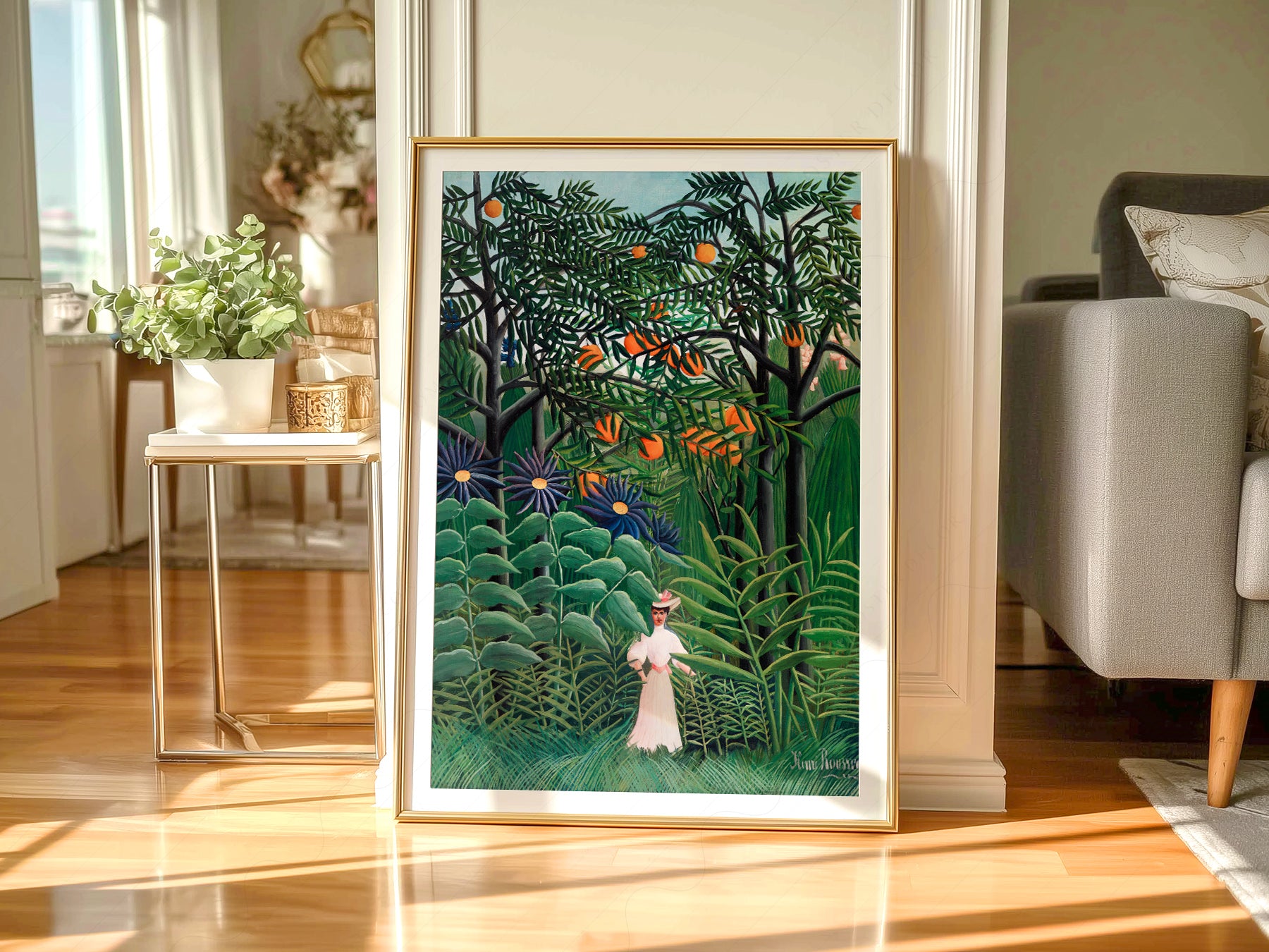 Gallery wall featuring Henri Rousseau Woman Walking in an fine art print