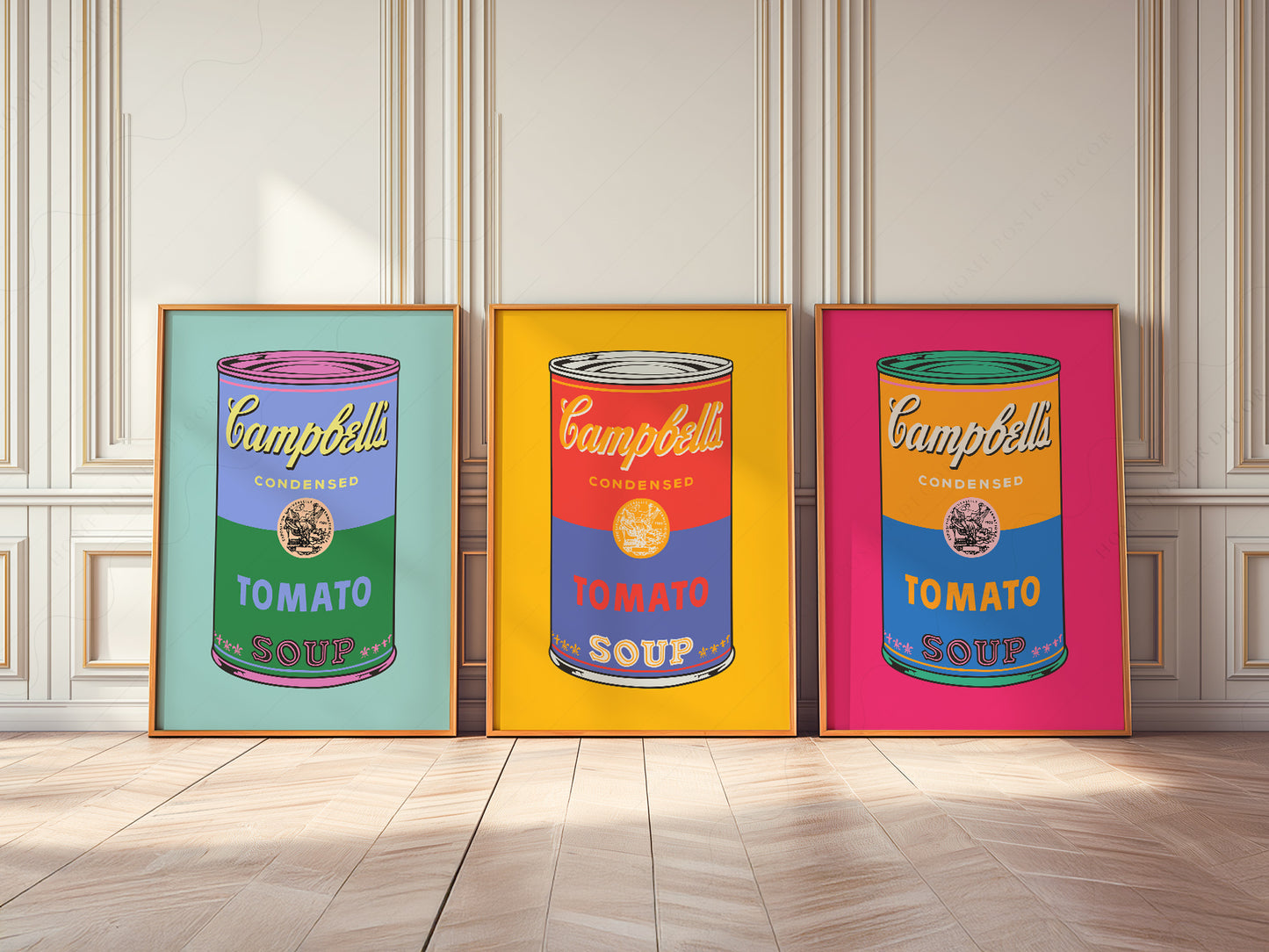 Pop Art Tomato Soup Print Set of 3 – Colorful Retro Kitchen Wall Art