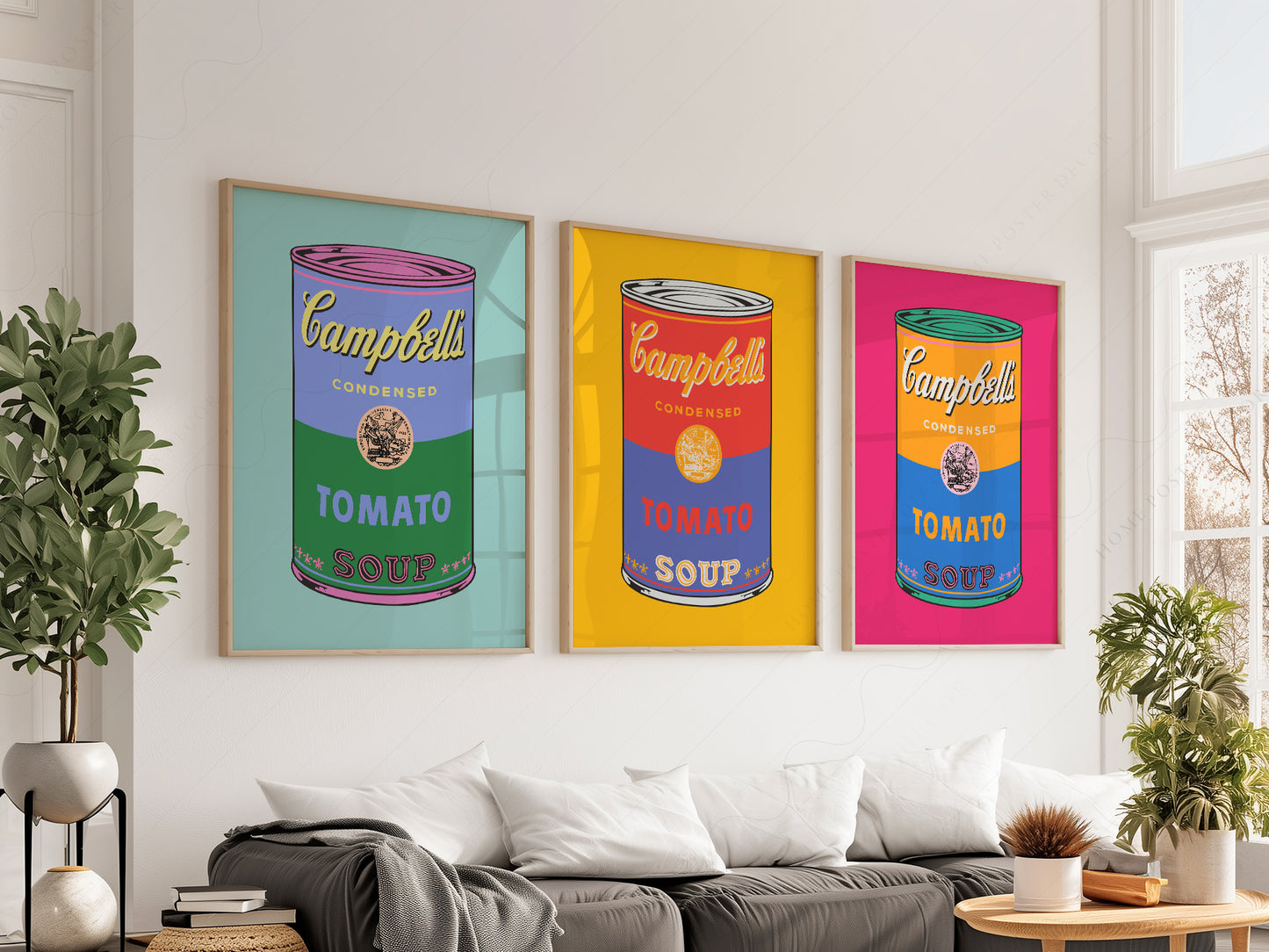 Pop Art Tomato Soup Print Set of 3 – Colorful Retro Kitchen Wall Art