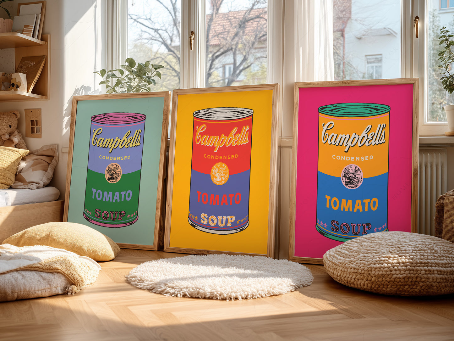 Pop Art Tomato Soup Print Set of 3 – Colorful Retro Kitchen Wall Art