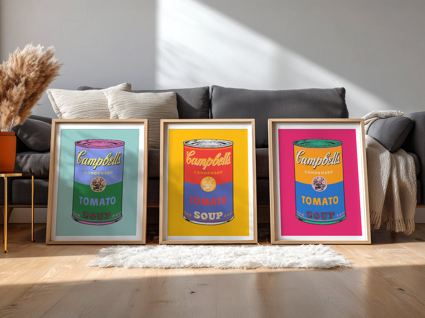 Pop Art Tomato Soup Print Set of 3 – Colorful Retro Kitchen Wall Art