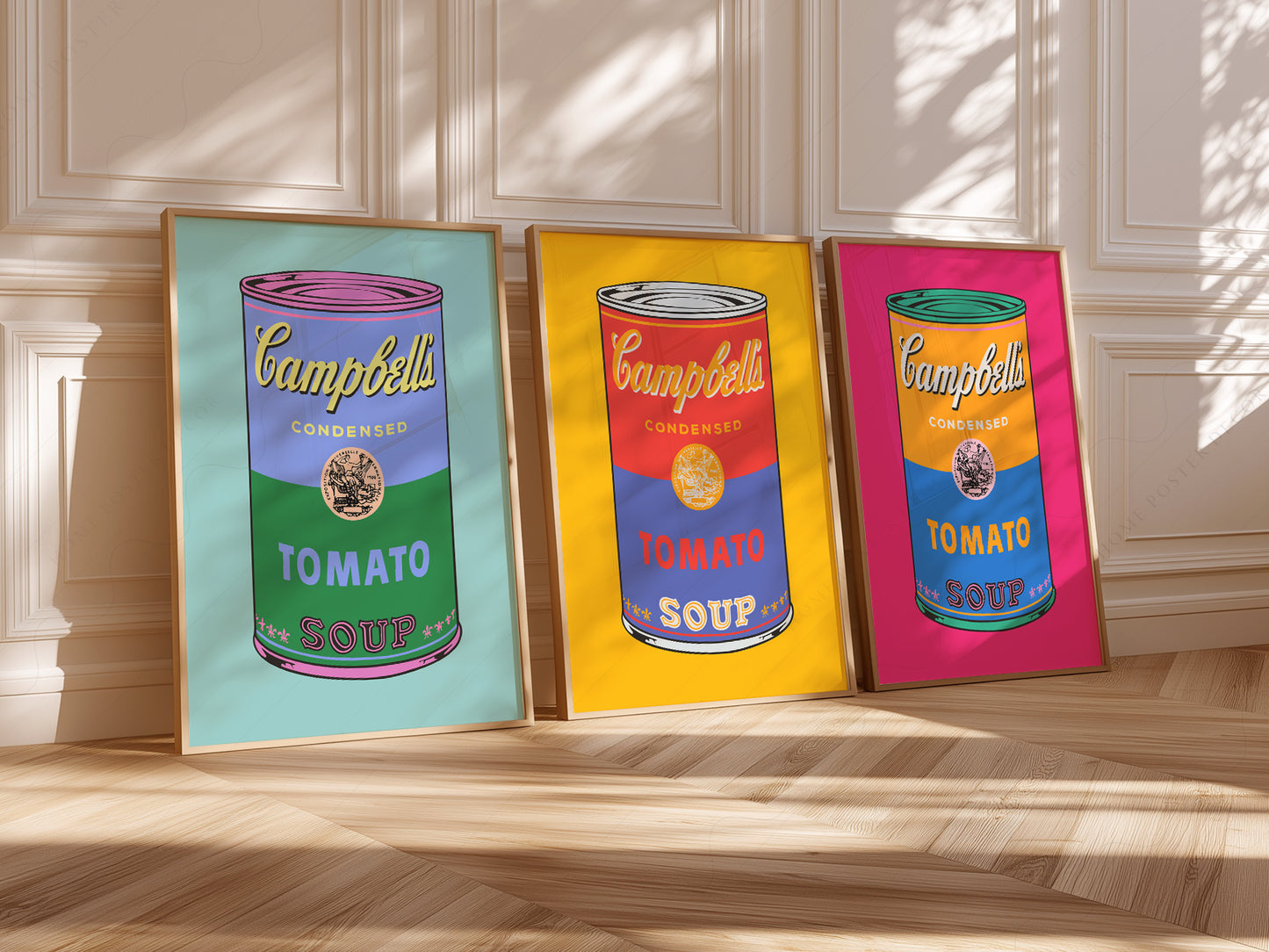 Pop Art Tomato Soup Print Set of 3 – Colorful Retro Kitchen Wall Art
