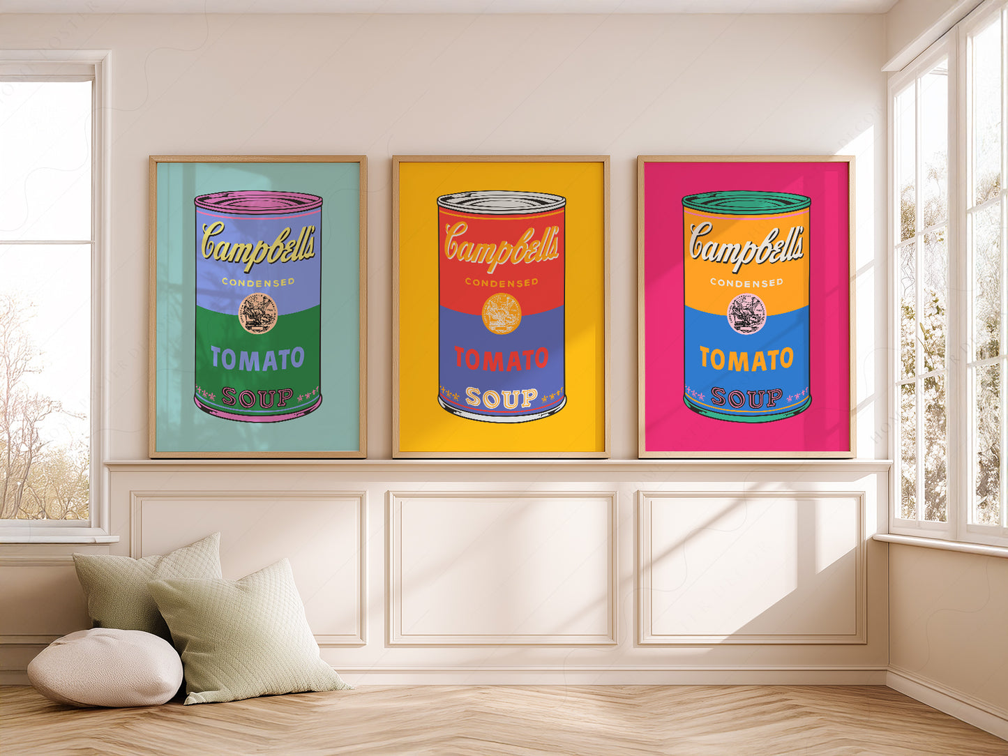Pop Art Tomato Soup Print Set of 3 – Colorful Retro Kitchen Wall Art