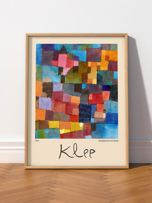 Paul Klee Raumarchitekturen wall art print displayed in a bright modern living room
