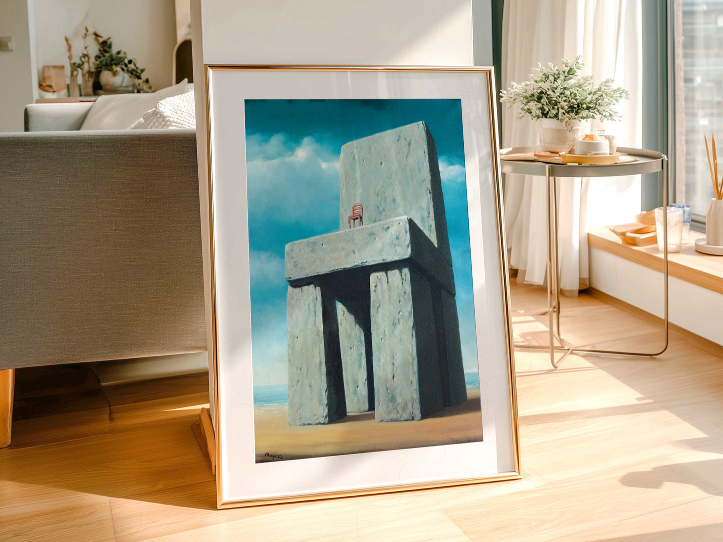 René Magritte The Legend of the wall art print displayed in a bright modern living room
