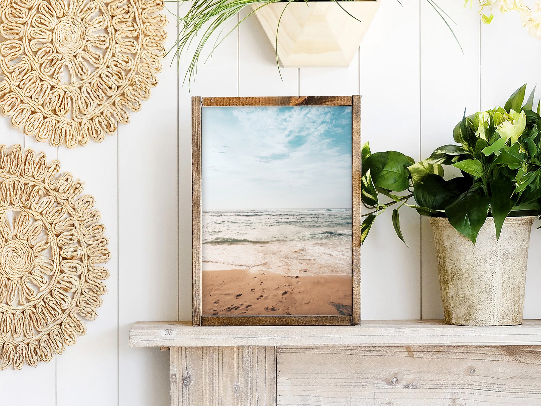 Coastal Serenity Beach Photography in a minimalist contemporary bedroom setting