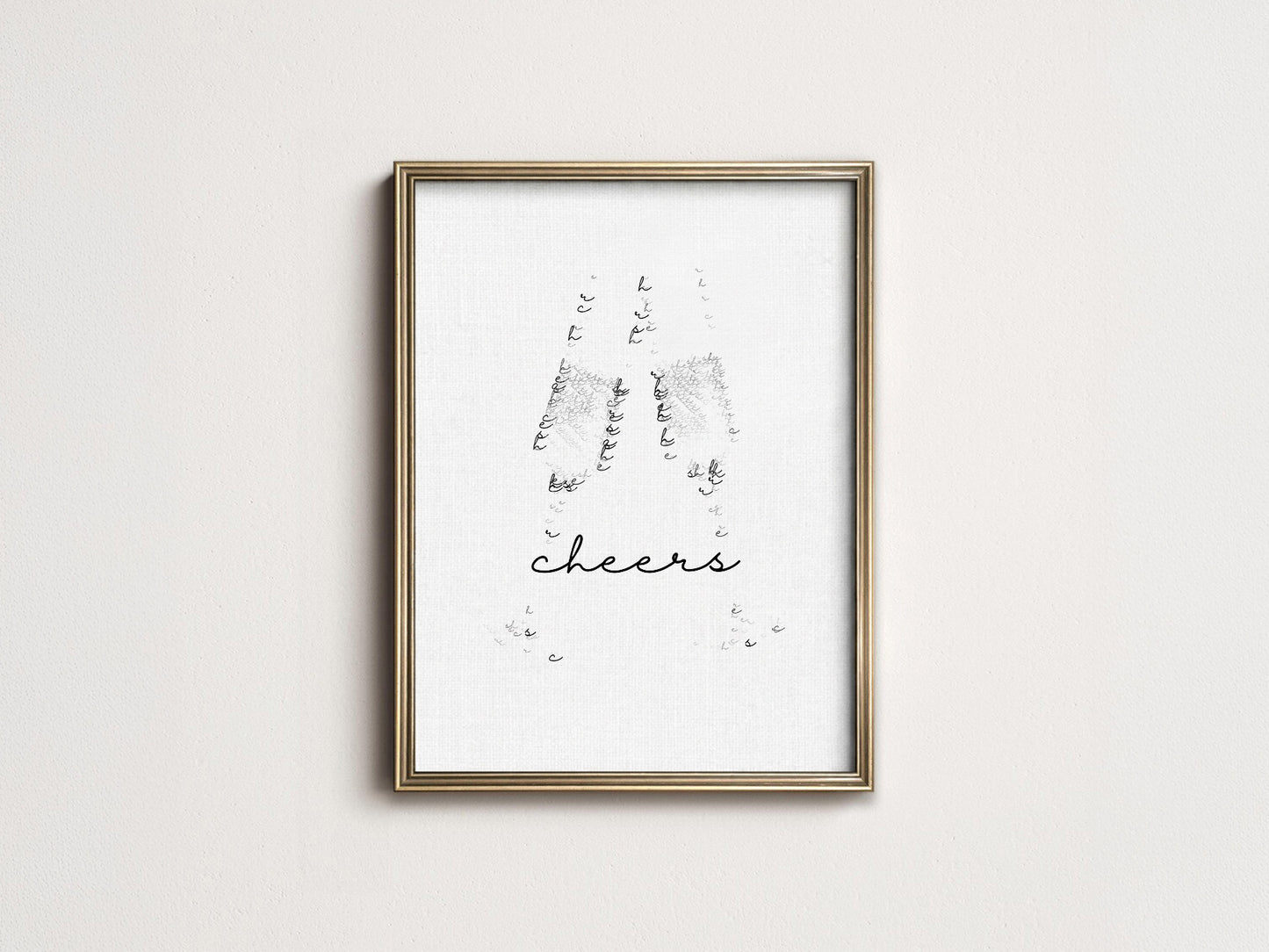 Cheers Champagne Typography Print – Minimalist Bar Cart Wall Art Poster