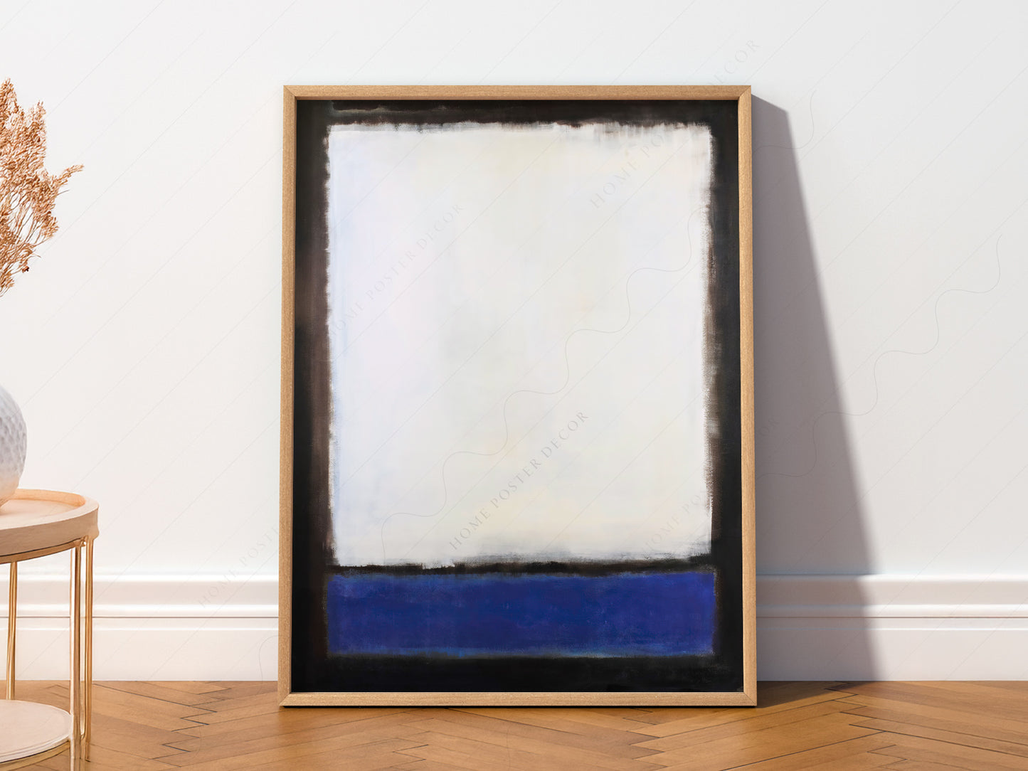 Mark Rothko Untitled Blue and White print styled in a mid-century modern dining room