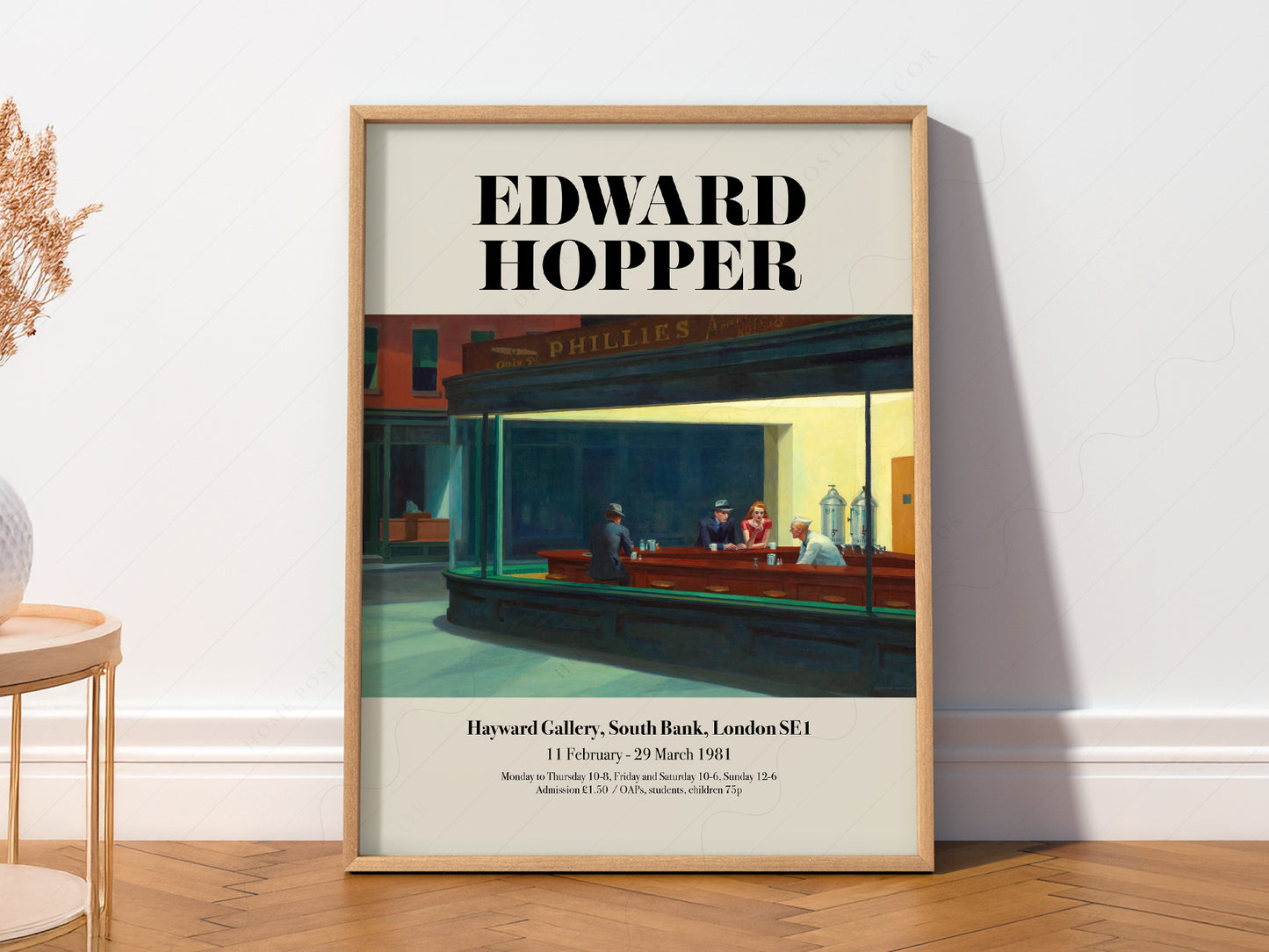 Edward Hopper art print as wall decor in a minimalist home office