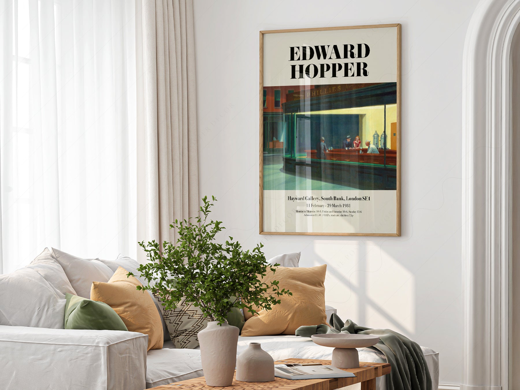 Multiple size options for Edward Hopper Nighthawks Exhibition wall art print display
