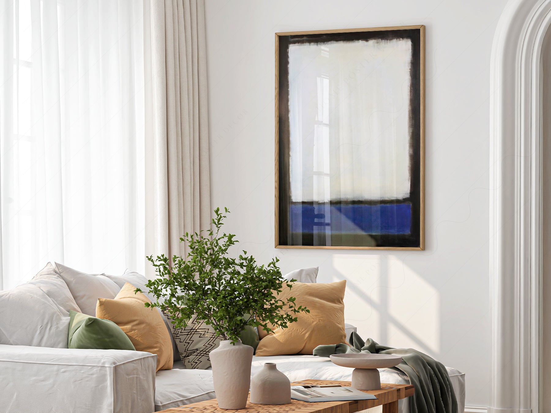 Mark Rothko art print as wall decor in a minimalist home office