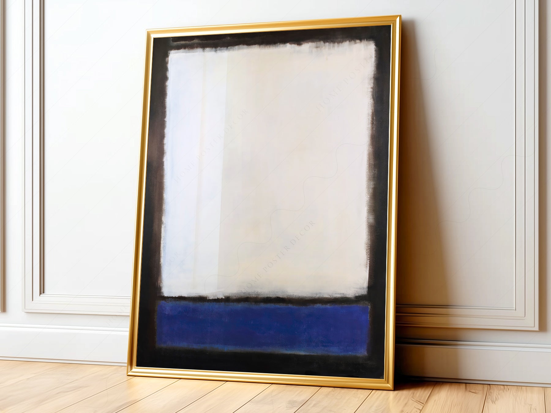 Mark Rothko untitled abstract art print featuring white and blue color fields on a black background.