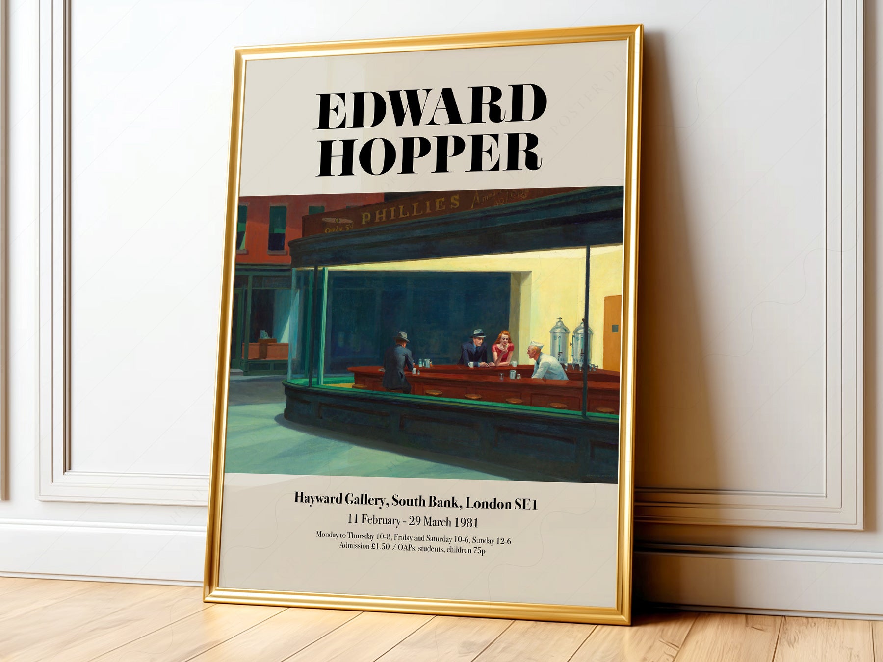 Edward Hopper Nighthawks exhibition poster from Hayward Gallery 1981 featuring the iconic late-night diner scene.