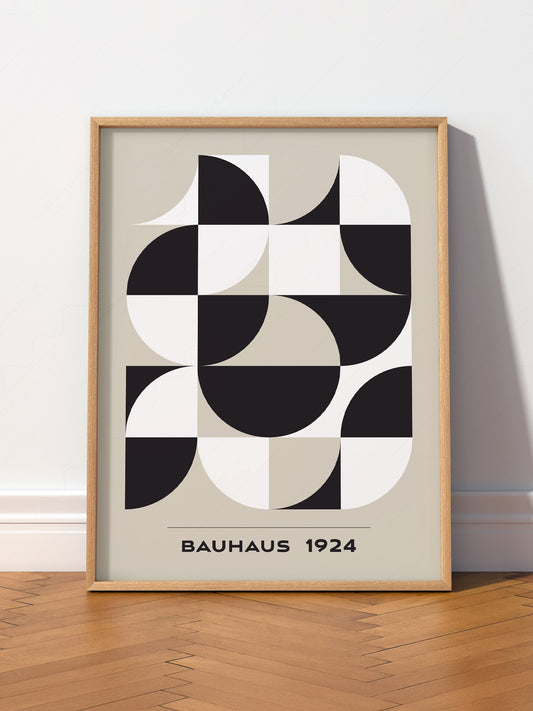 Bauhaus 1924 Geometric wall art print displayed in a bright modern living room
