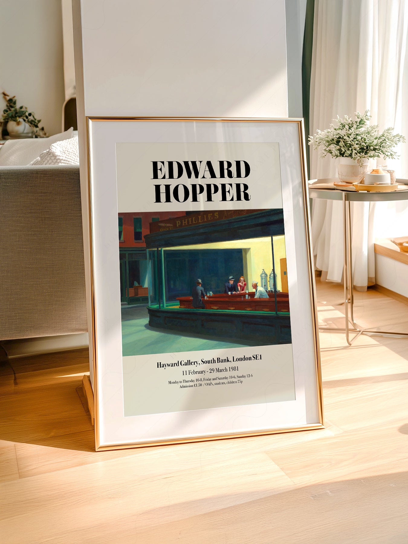 Edward Hopper art print styled in a Scandinavian bedroom