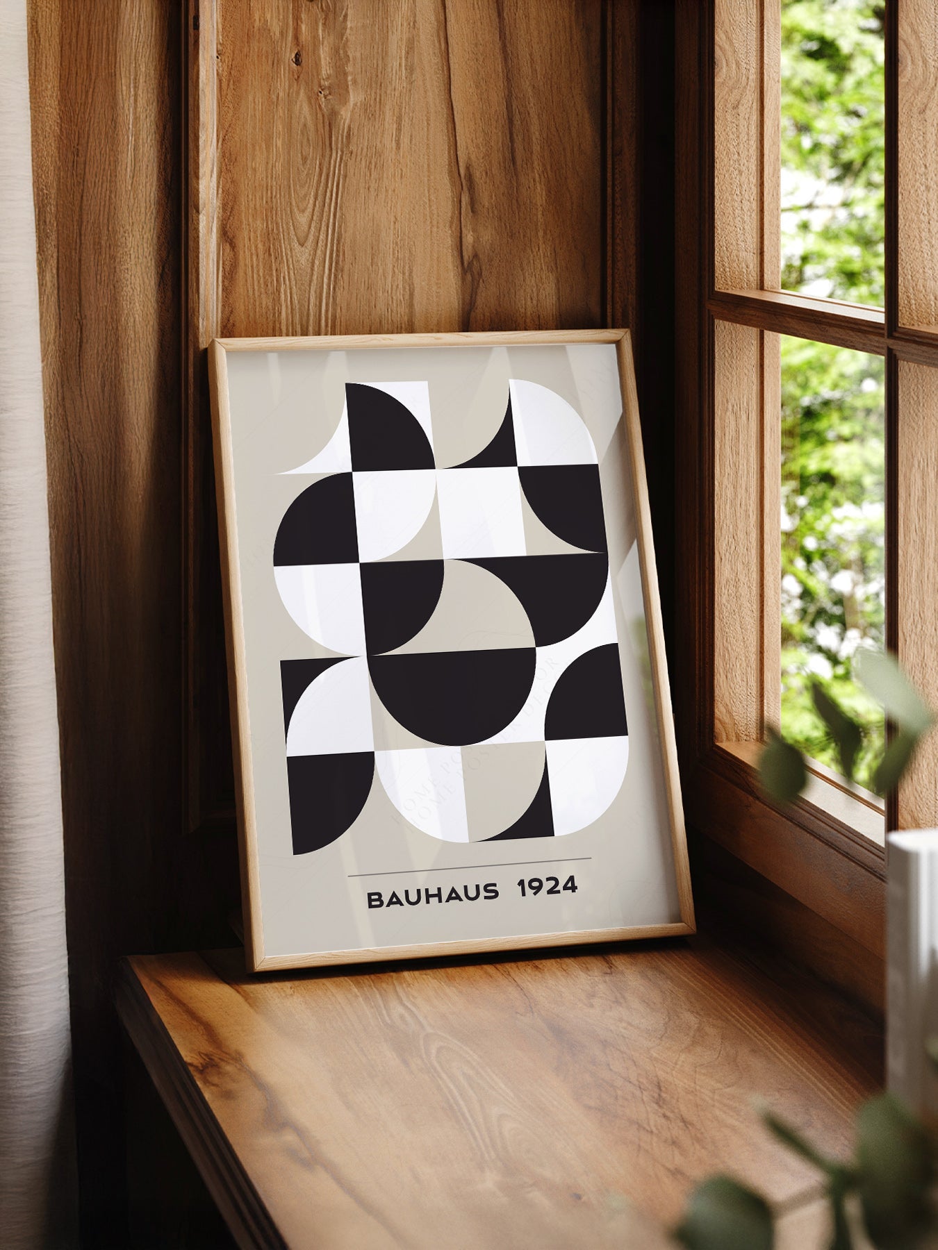 Bauhaus 1924 Geometric print styled in a mid-century modern dining room