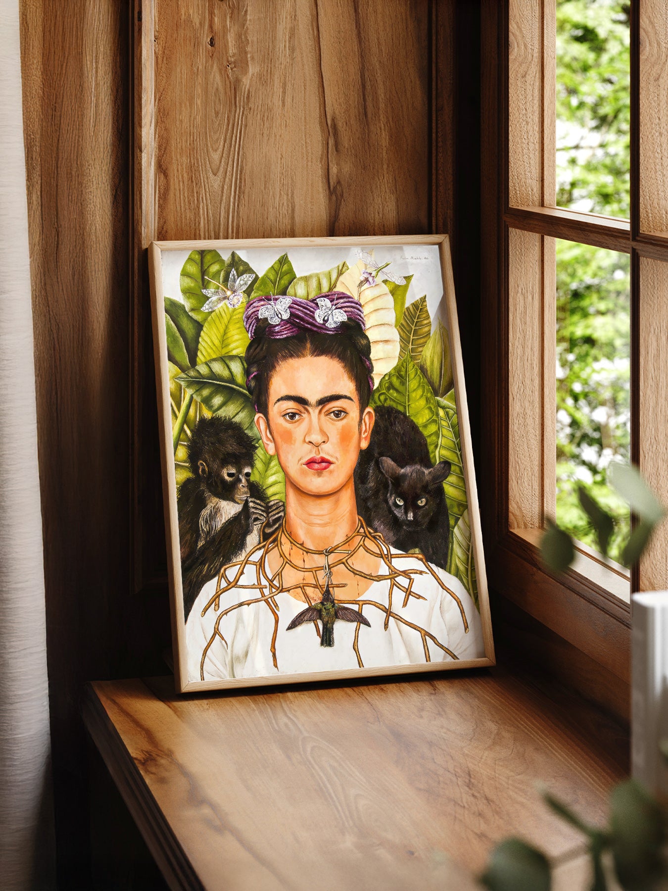 Frida Kahlo Self-Portrait with Thorn Necklace Print – art poster for living room