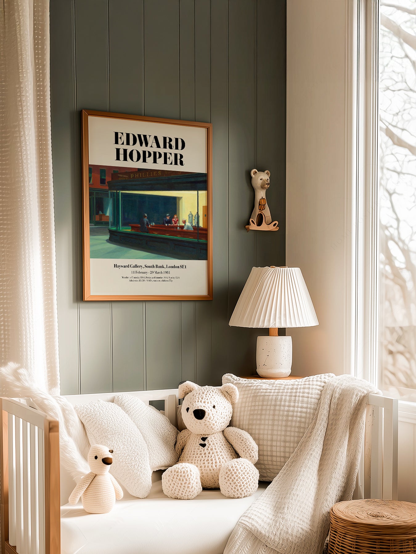 Edward Hopper Nighthawks Exhibition in a light-filled Japandi-inspired living space