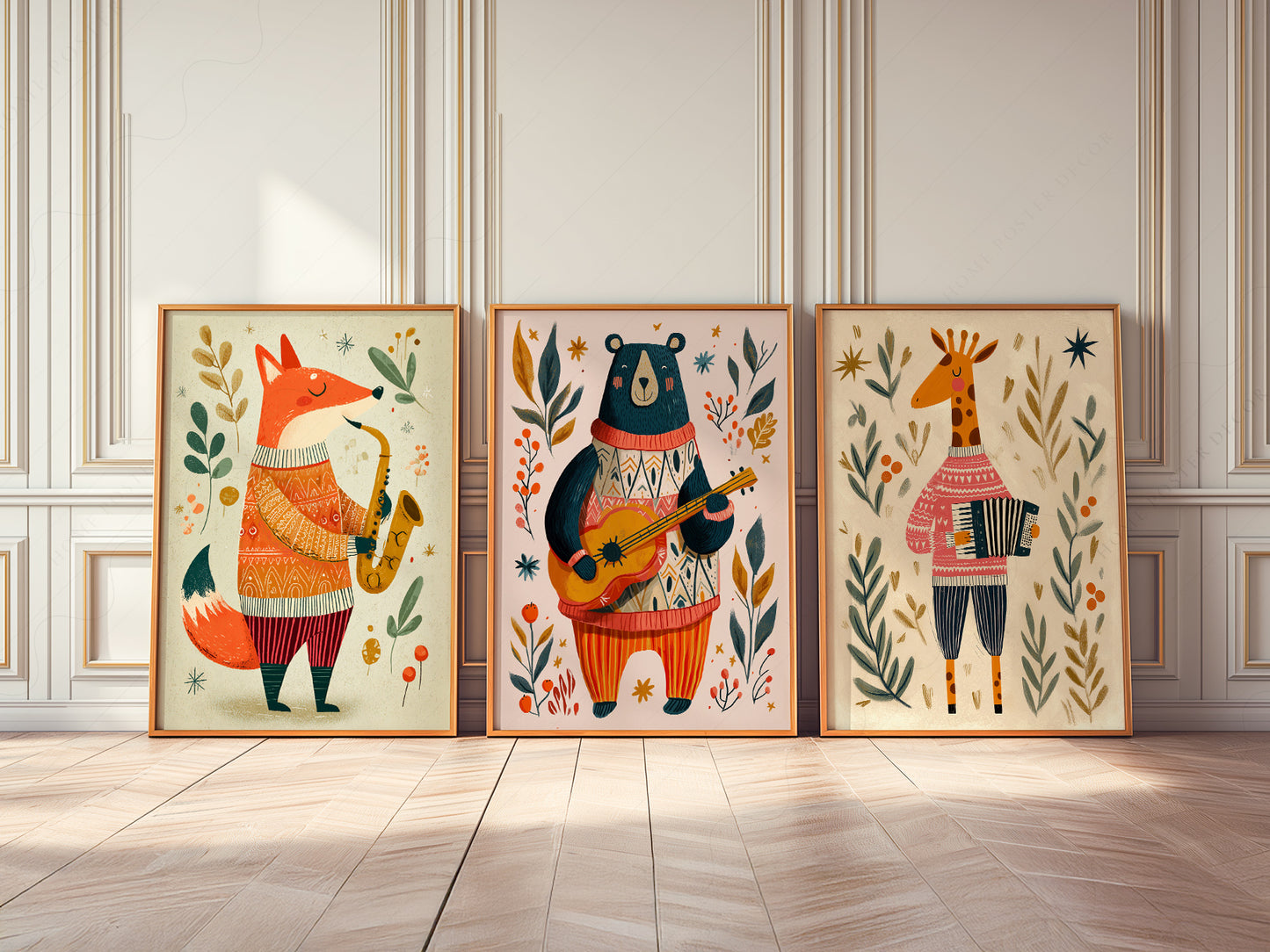 Set of Three Musical Animal Nursery Prints