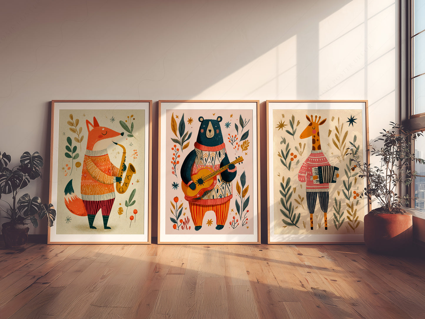Set of Three Musical Animal Nursery Prints