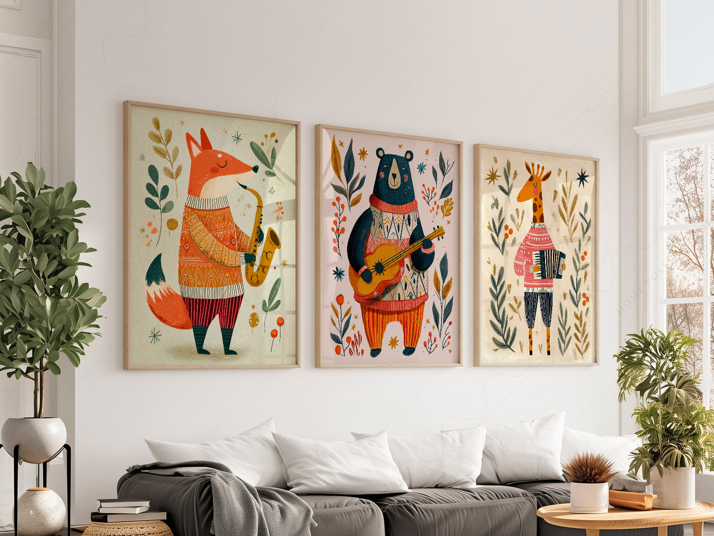 Set of Three Musical Animal Nursery Prints