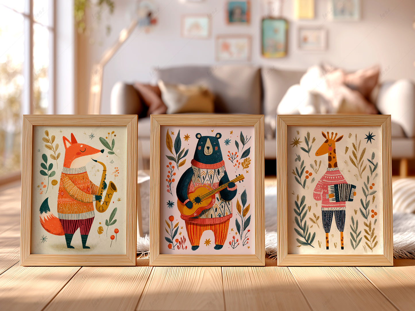 Set of Three Musical Animal Nursery Prints