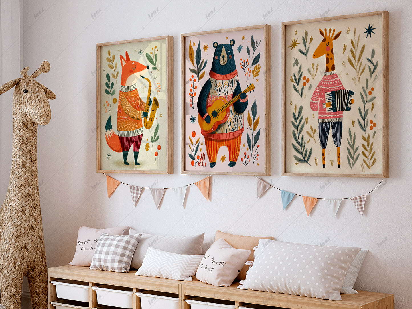 Set of Three Musical Animal Nursery Prints