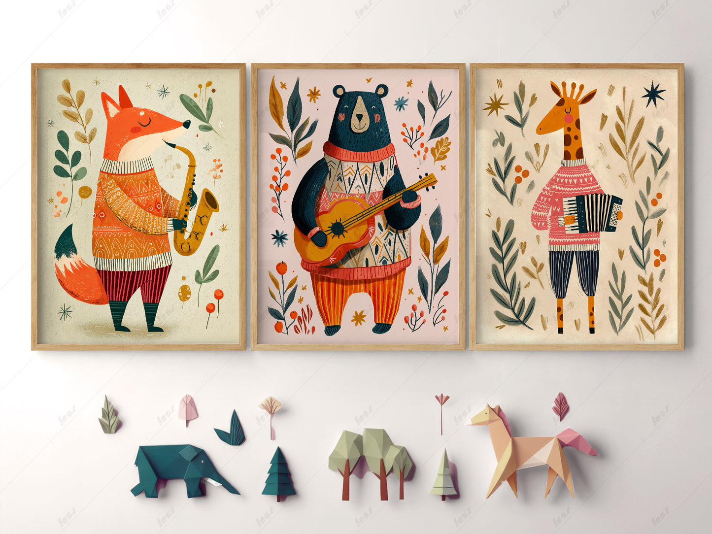 Set of Three Musical Animal Nursery Prints