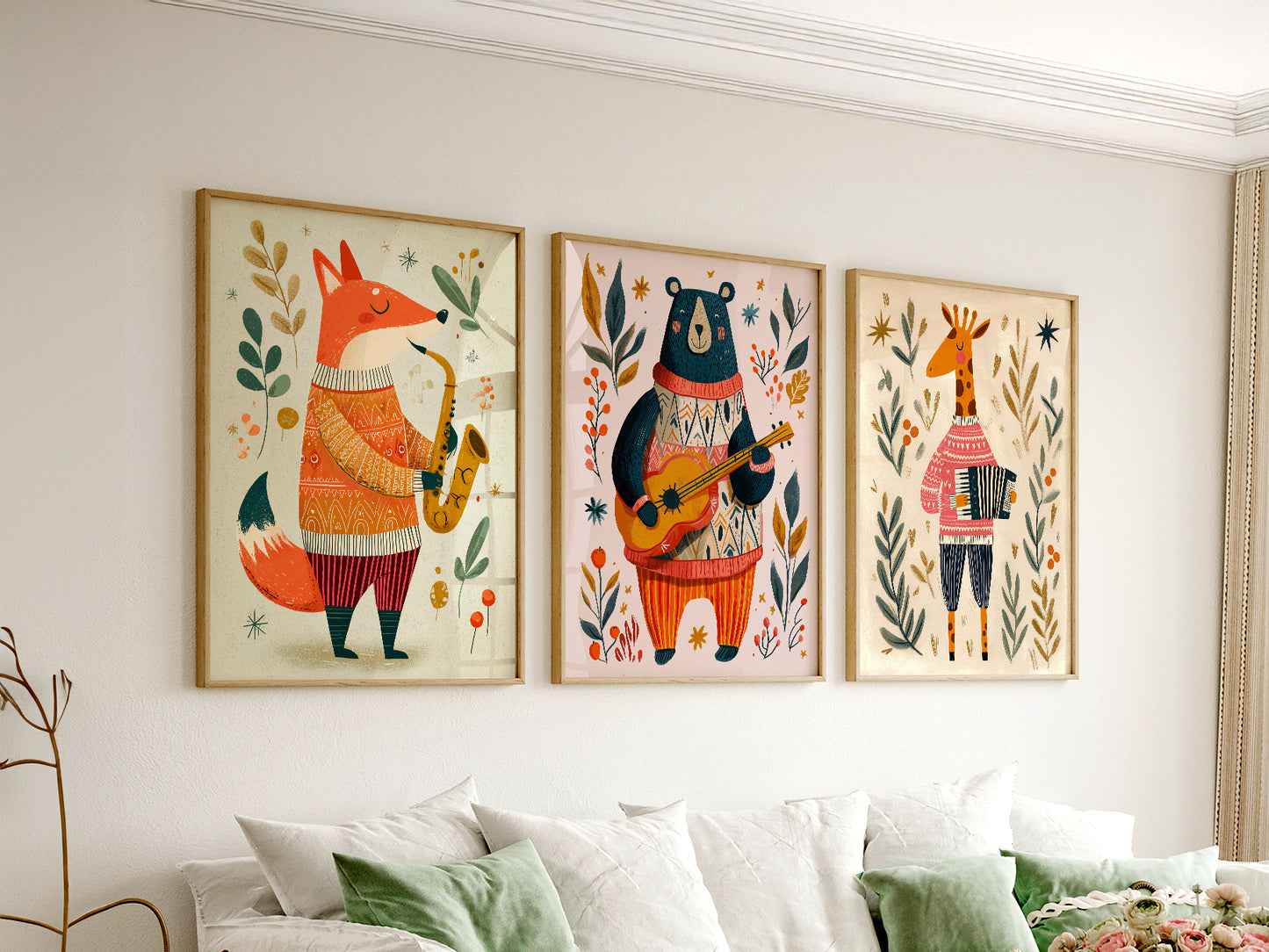 Set of Three Musical Animal Nursery Prints