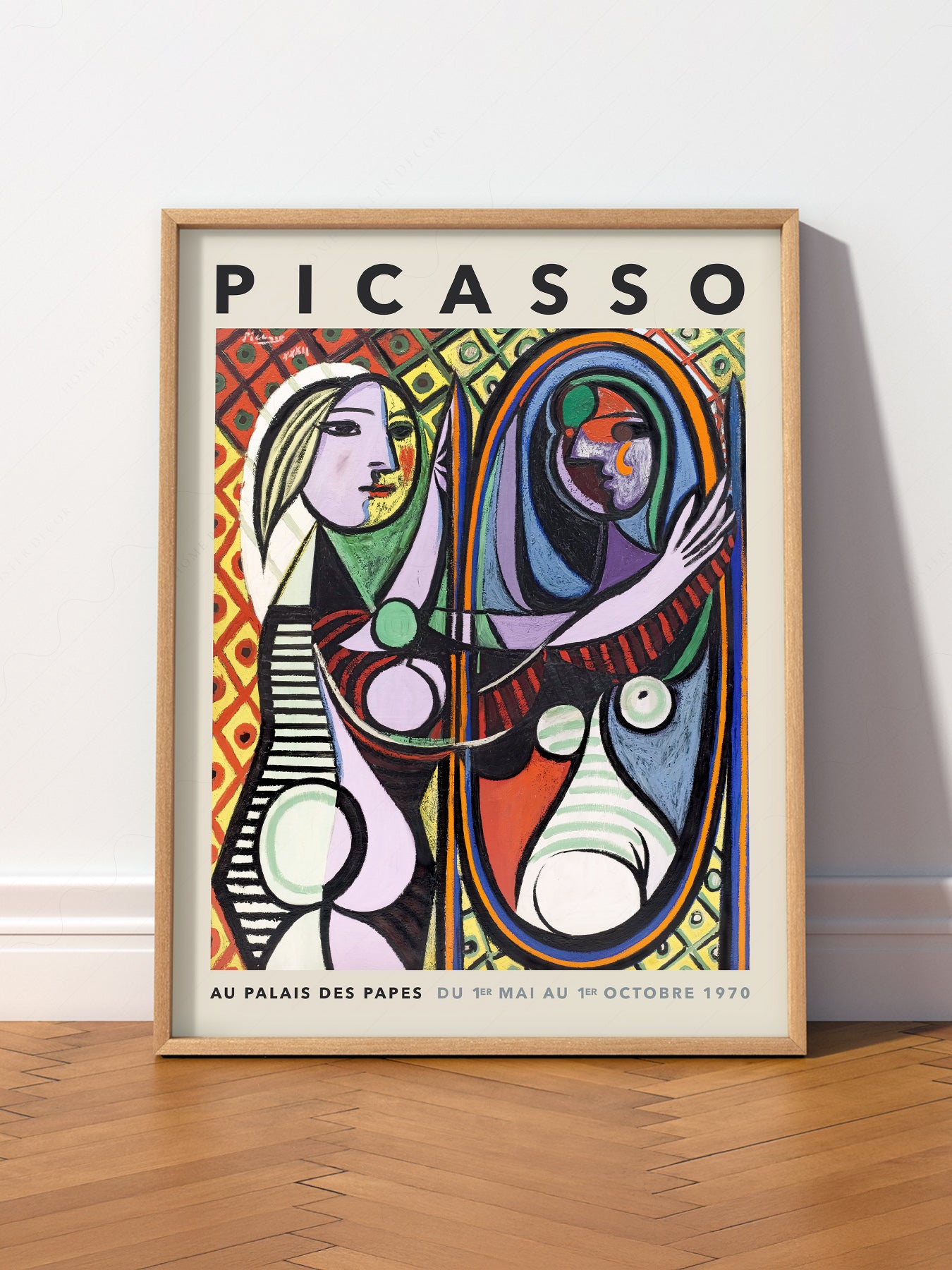 Pablo Picasso Girl Before a Mirror wall art print displayed in a bright modern living room