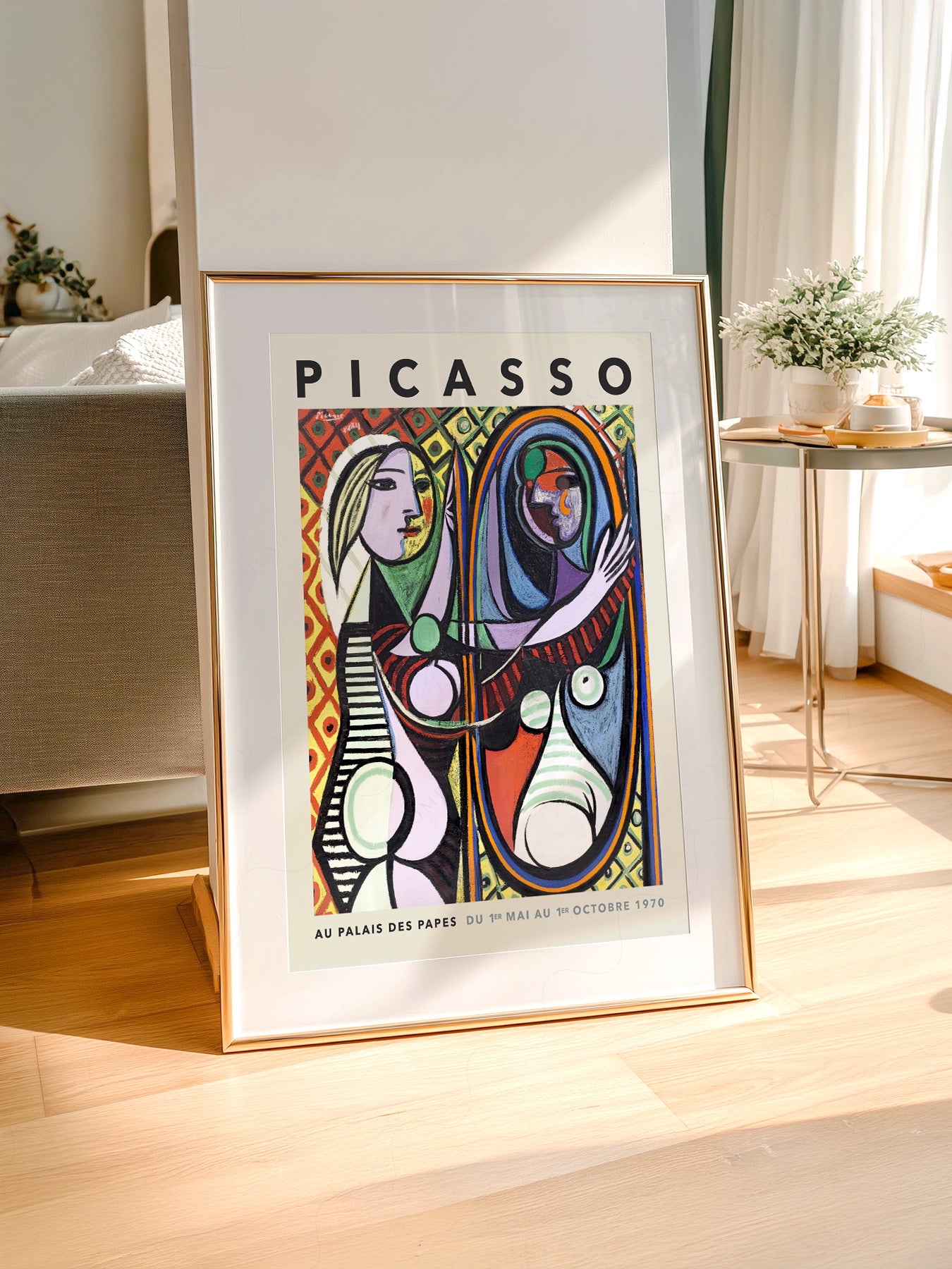 Pablo Picasso art print styled in a Scandinavian bedroom