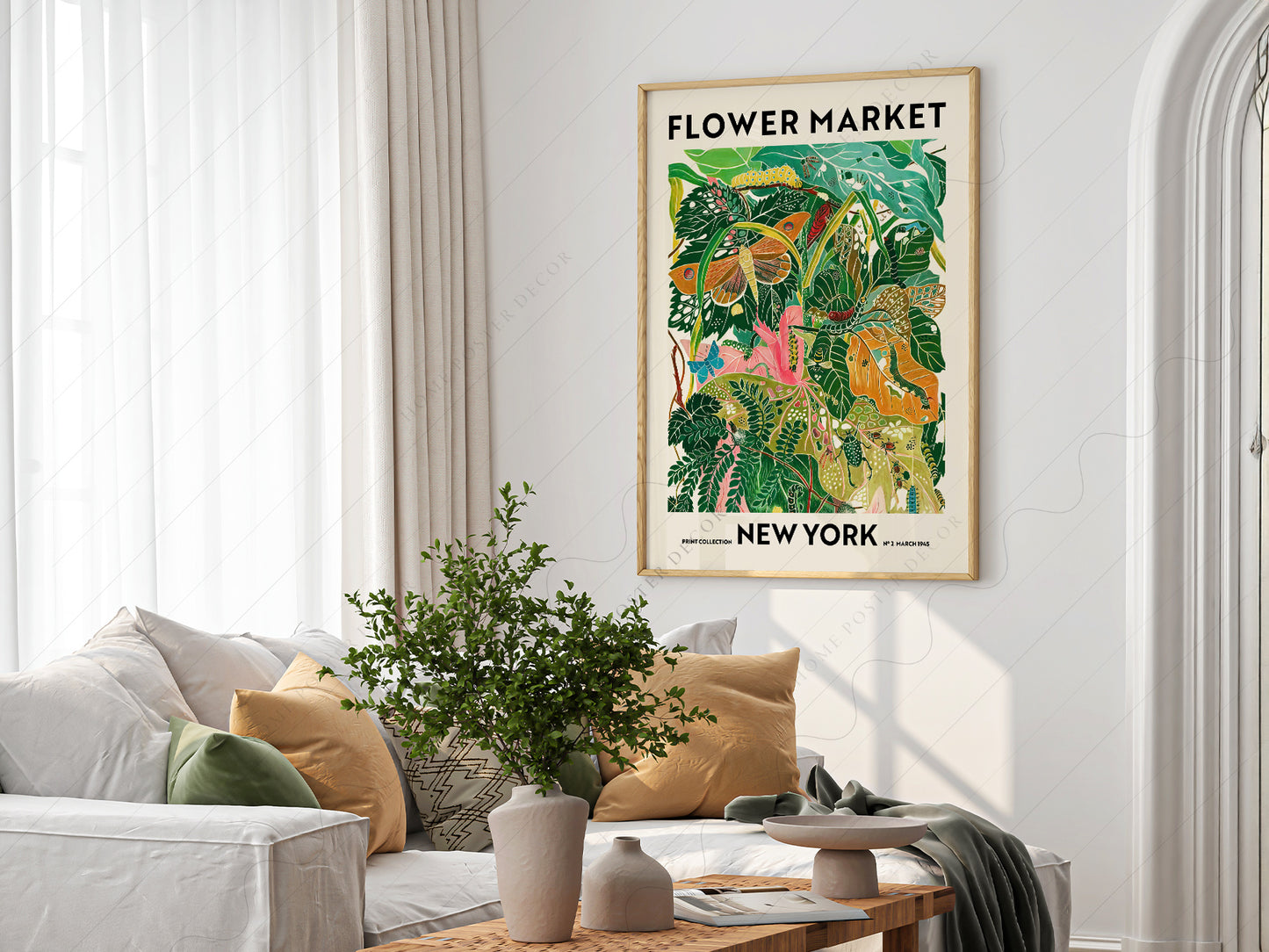 Flower Market New York, Famous City Poster, Travel Gift Idea, Floral Wall Art