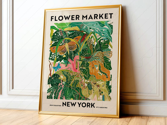 Flower Market New York, Famous City Poster, Travel Gift Idea, Floral Wall Art