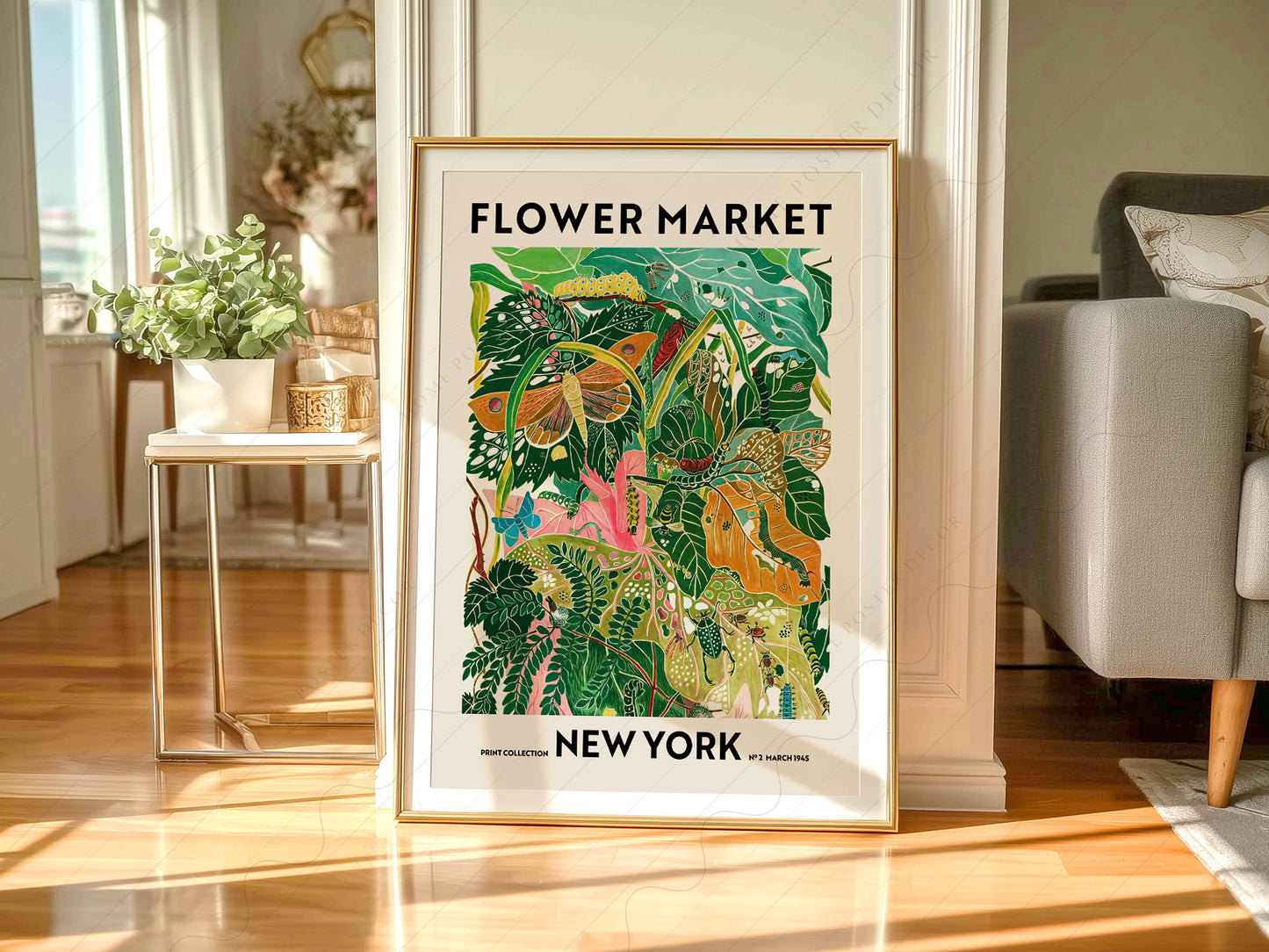 Flower Market New York, Famous City Poster, Travel Gift Idea, Floral Wall Art