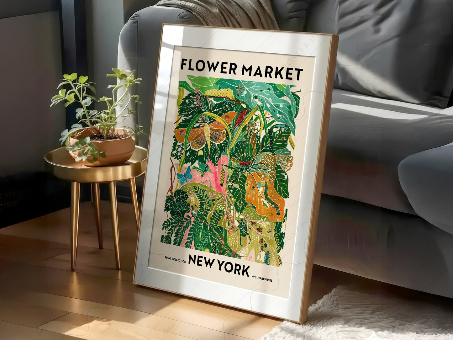 Flower Market New York, Famous City Poster, Travel Gift Idea, Floral Wall Art