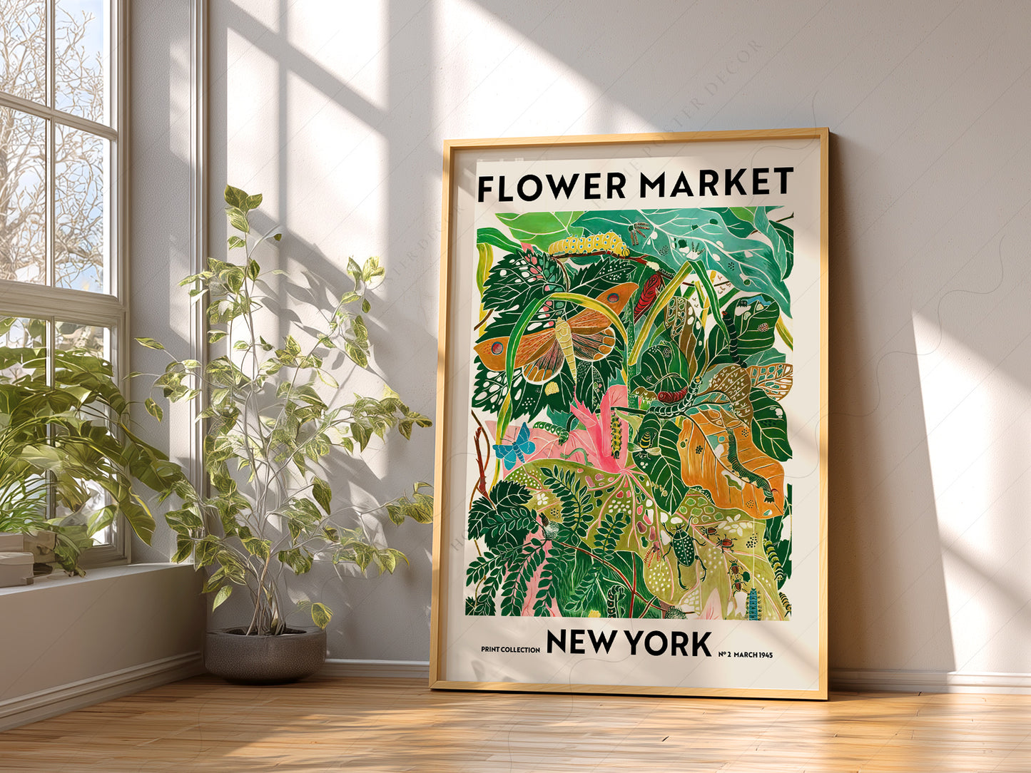 Flower Market New York, Famous City Poster, Travel Gift Idea, Floral Wall Art