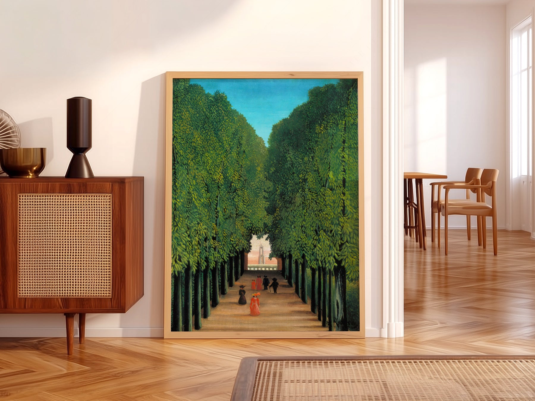 Henri Rousseau art print styled in a Scandinavian bedroom