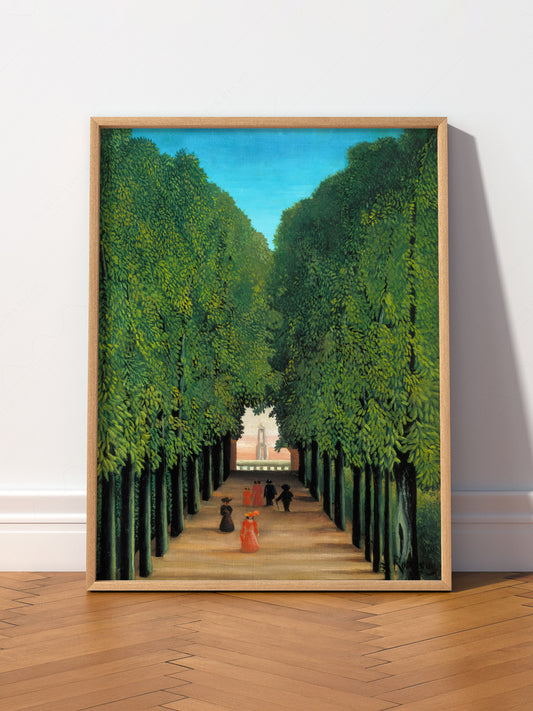 Henri Rousseau The Avenue in the Park wall art print displayed in a bright modern living room