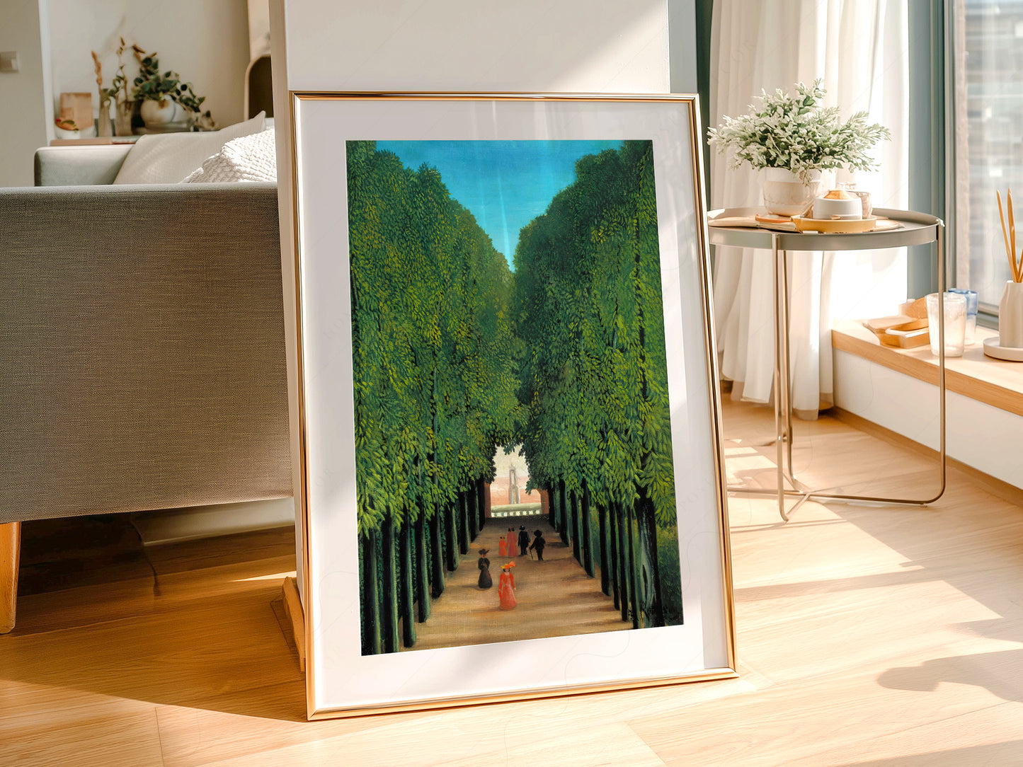 Henri Rousseau The Avenue in the Park wall art print displayed in a bright modern living room