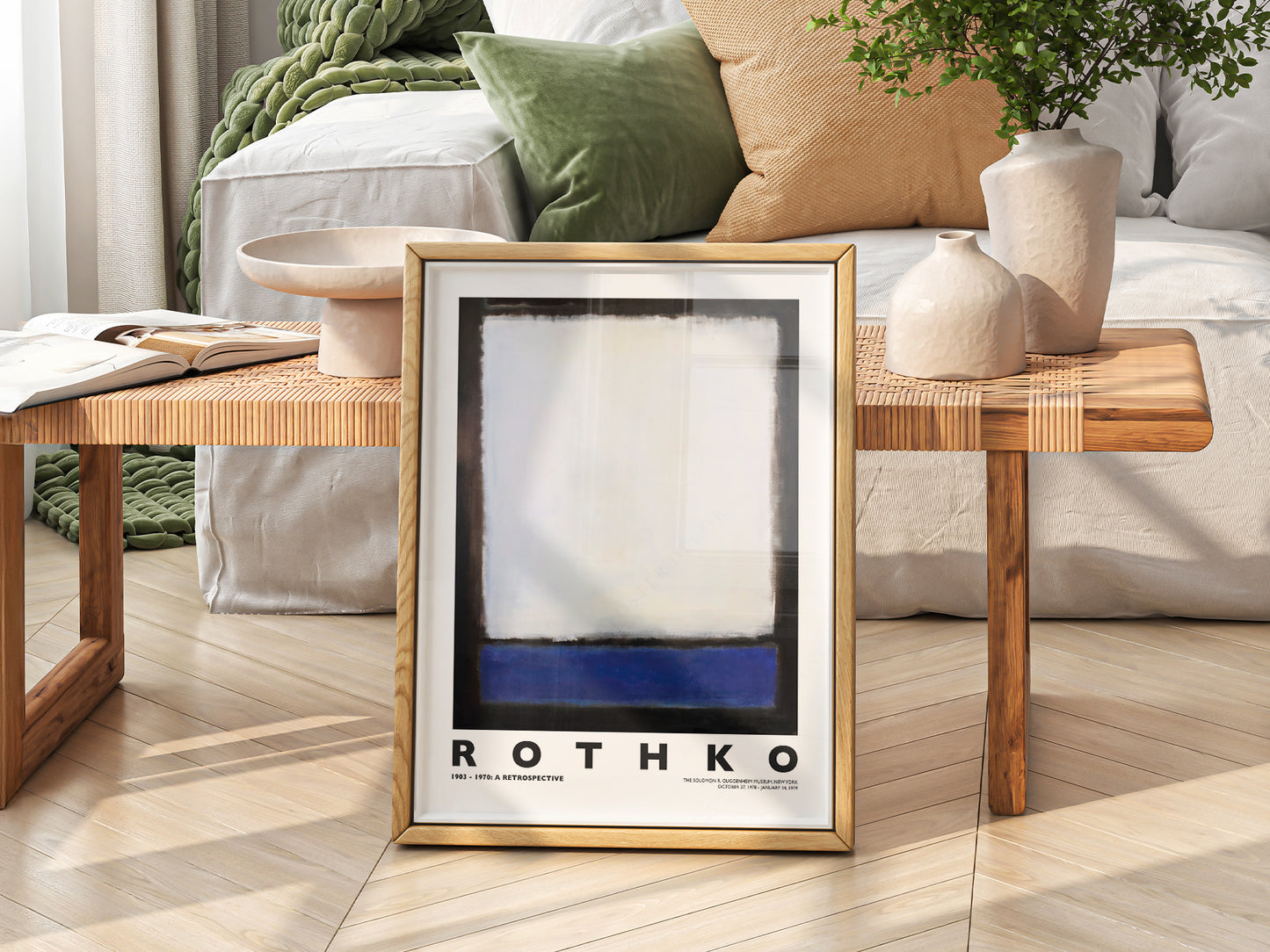 Mark Rothko art print as wall decor in a minimalist home office