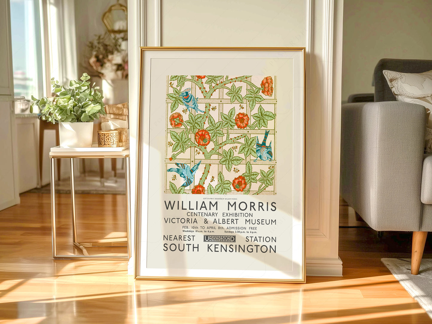 Gallery wall featuring William Morris Trellis Exhibition fine art print