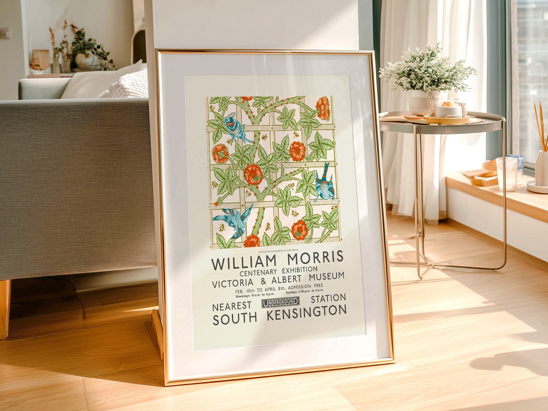 William Morris wall art in a cozy home study or reading room