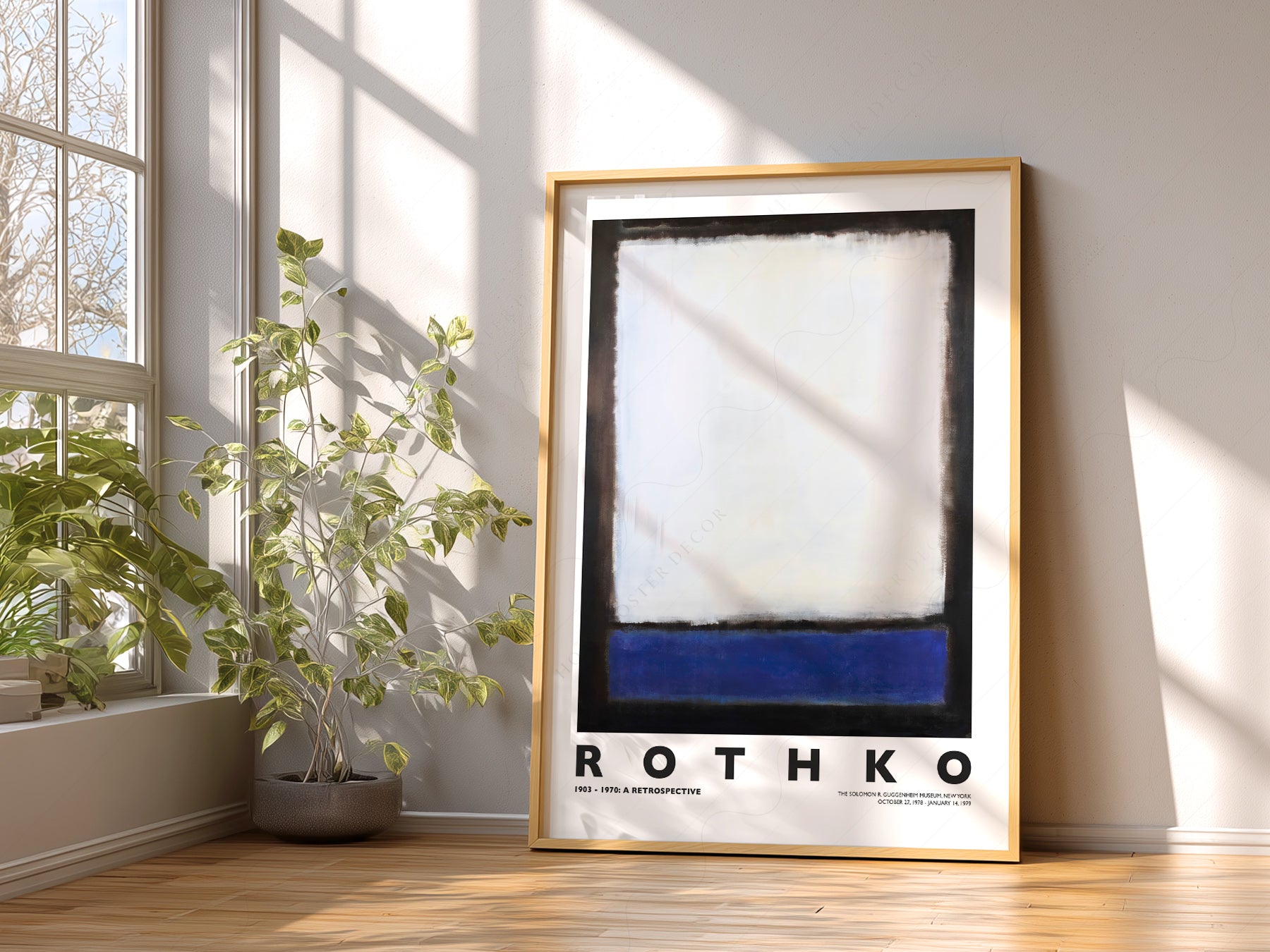 Mark Rothko Untitled Blue and White print styled in a mid-century modern dining room