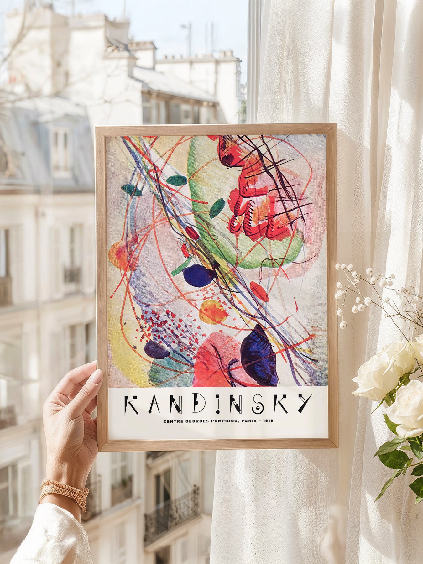 Wassily Kandinsky art print as wall decor in a minimalist home office