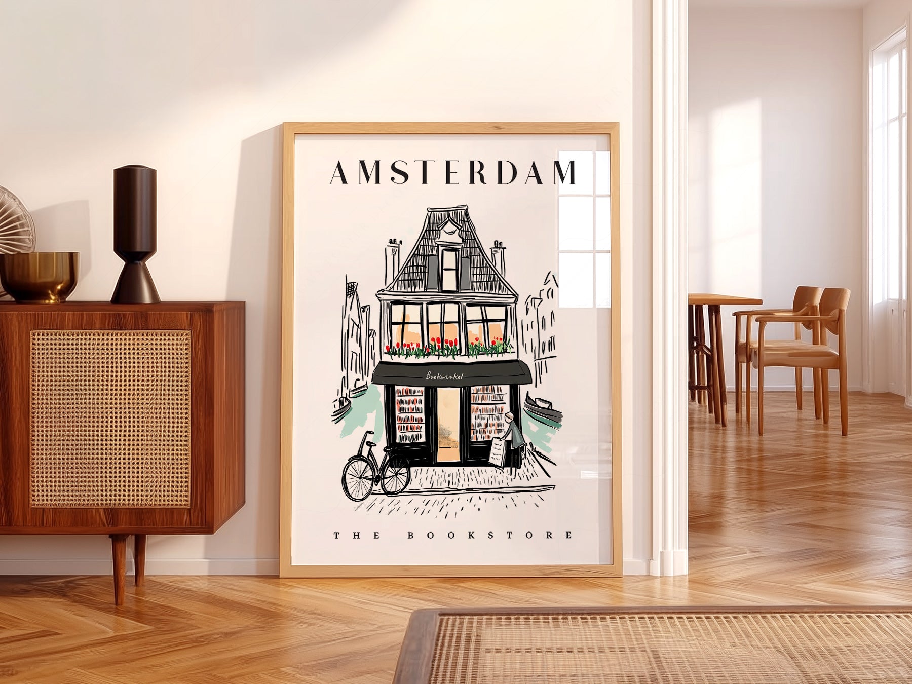 Amsterdam Bookstore wall art in a cozy home study or reading room